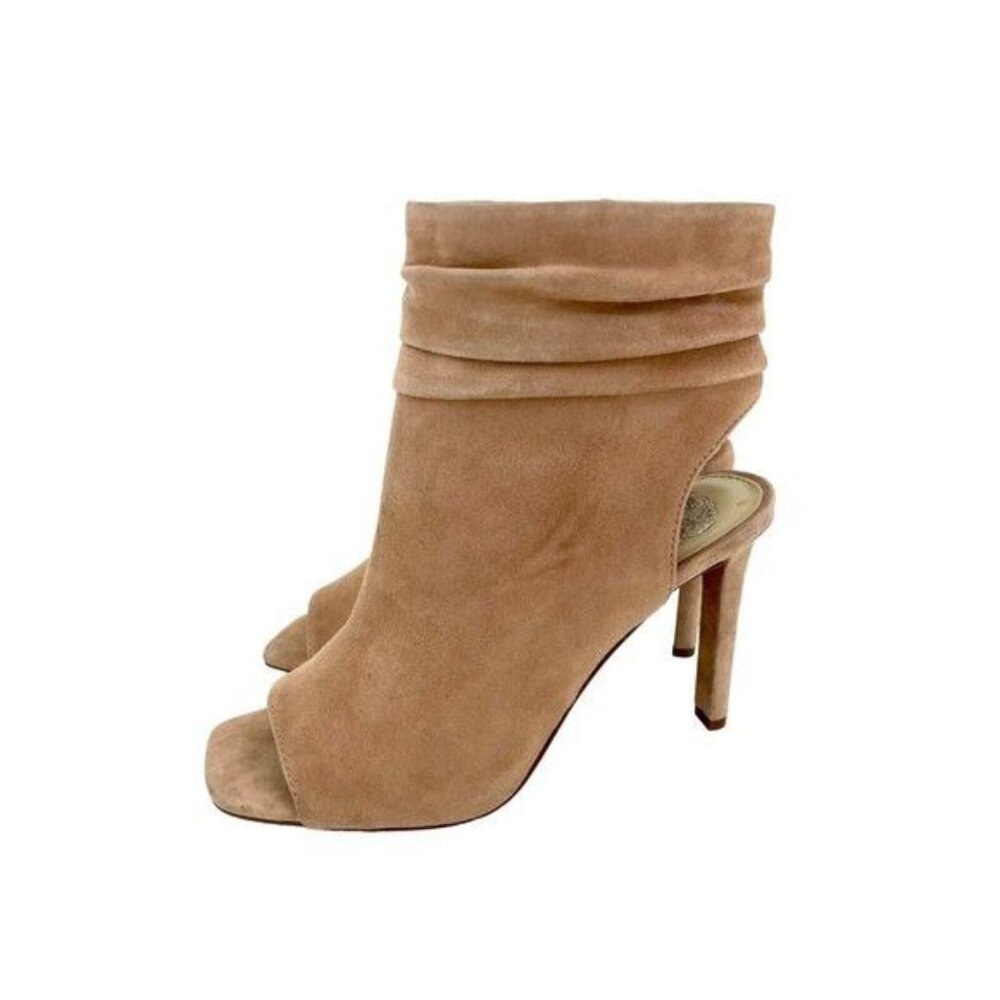 Vince Camuto Heels Blush Pink Peep Toe Suede Leather Ankle Booties SZ 7